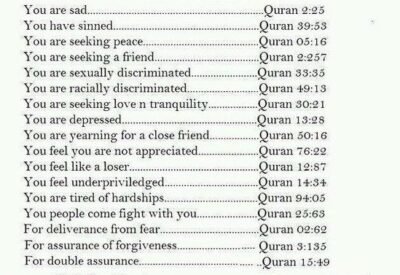 Are You sad? Caring Verses from Quran for 17 Personal Problems