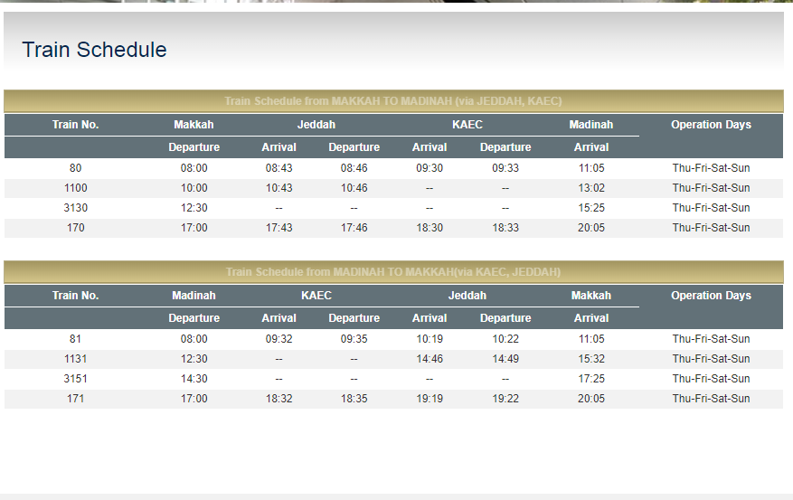 haramain train schedule