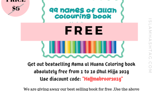 Hajj giveaway -100% discount on Asma ul Husna Coloring Book