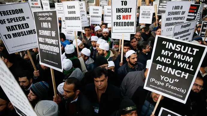 protest on prophet muhammaad cartoon