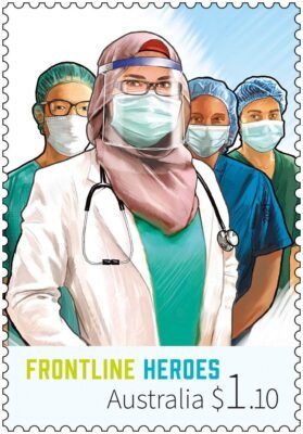 While France is banning Hijab, Australia issues a stamp honoring hijabi front line heroes.