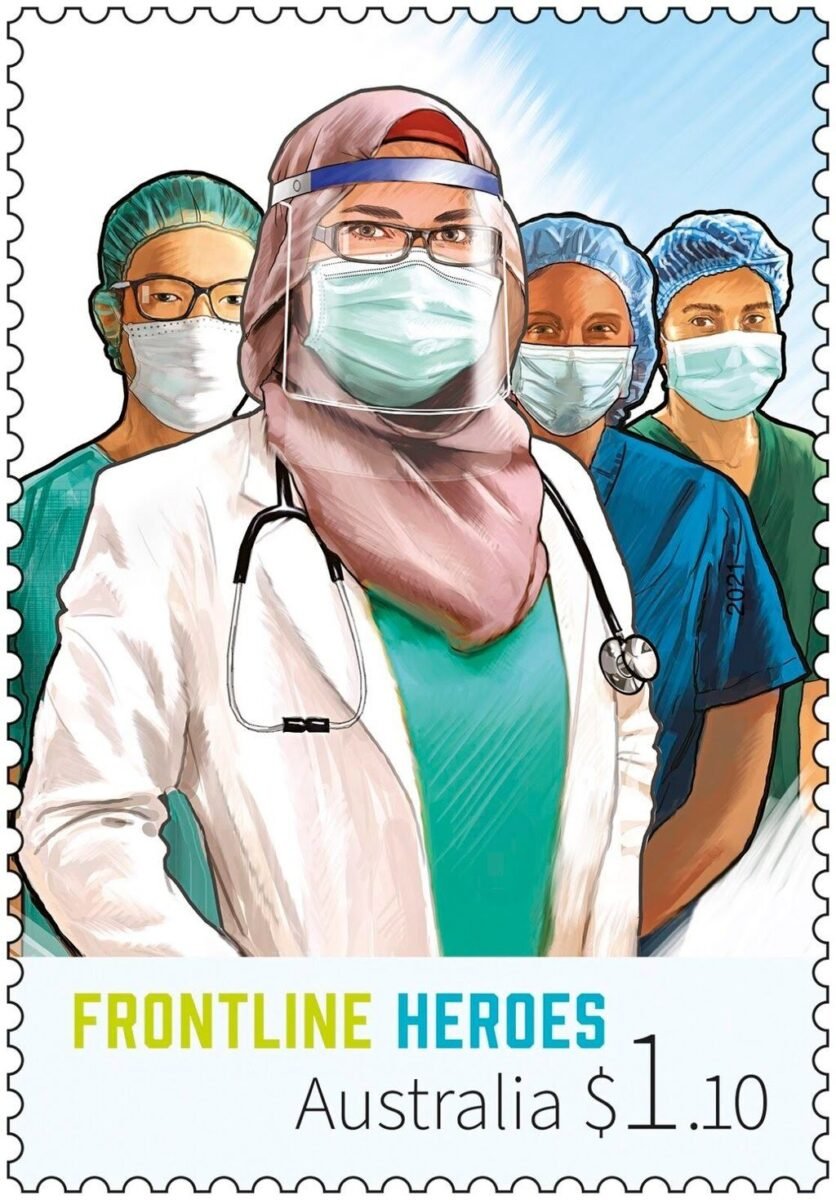 While France is banning Hijab, Australia issues a stamp honoring hijabi front line heroes. 1 2ae03aebf1984397d24eede1091d227f