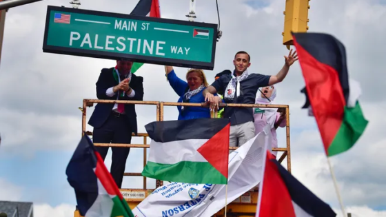 In a first, a street was named after Palestine in Paterson, New Jersey, USA.