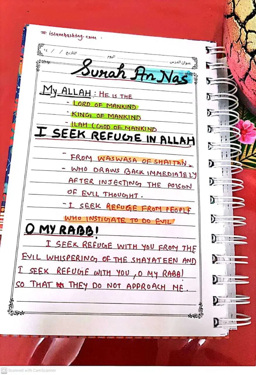 Quran Notes Surah Falaq and Surah Nas 3 surah an nas notes