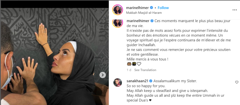 Famous French supermodel Maren Al-Haymar announces her conversion to Islam and publishes pictures in front of the Kaaba