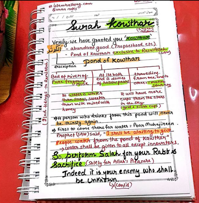 Surah Kawthar Notes, inna ataina kal kausar