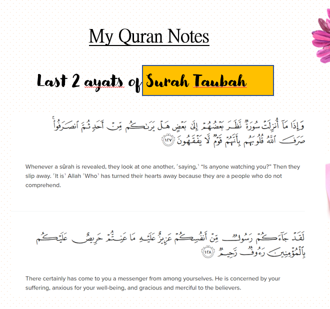 Last 2 ayats of Surah Taubah