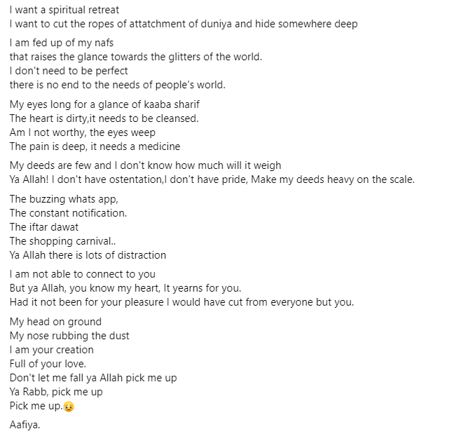 Ramadan Poem-I need a spiritual retreat