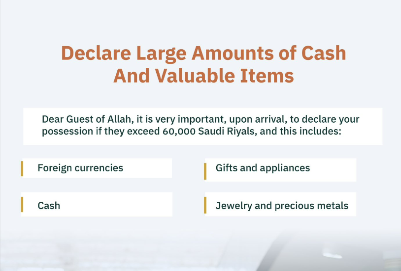 pilgrims urged to disclose sums of money and objects in possession if their value exceeds sr60,000