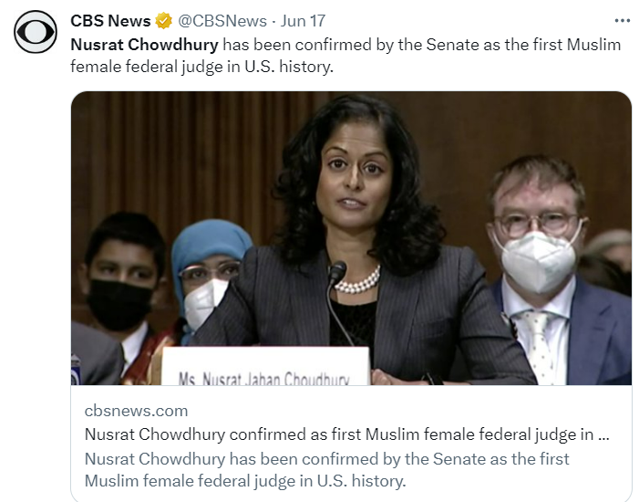 Nusrat Chowdhury becomes The First Muslim Female Federal Judge in US History