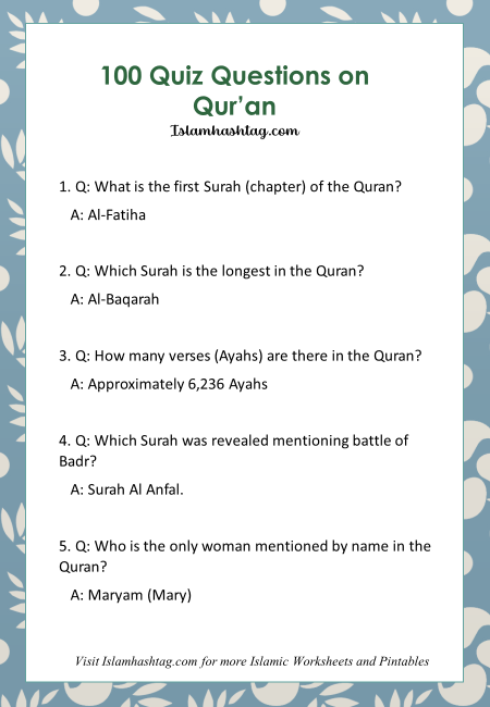 100 Quiz Questions from Quran