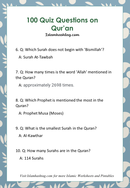 100 Quiz Questions from Quran