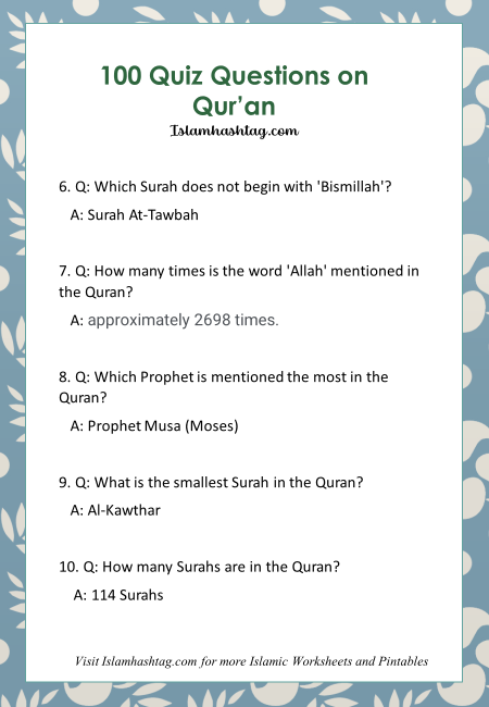 100 quiz questions from quran