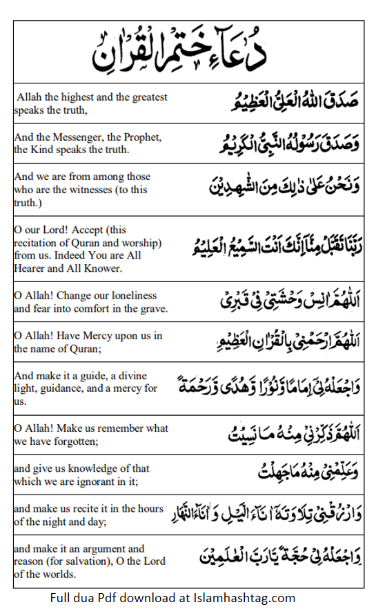 english translation dua khatam quran in english pdf