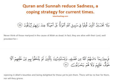 Quran and Sunnah reduce Sadness, a coping strategy for current times.