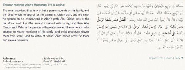 Hadith about spending money