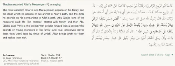 hadith about spending money