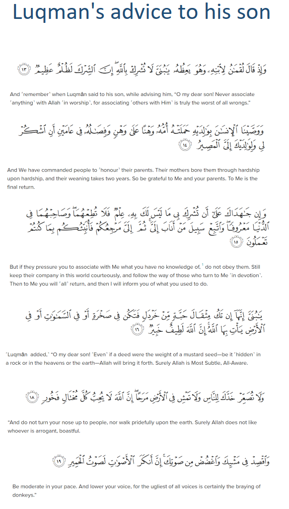 Luqman's advice to his son