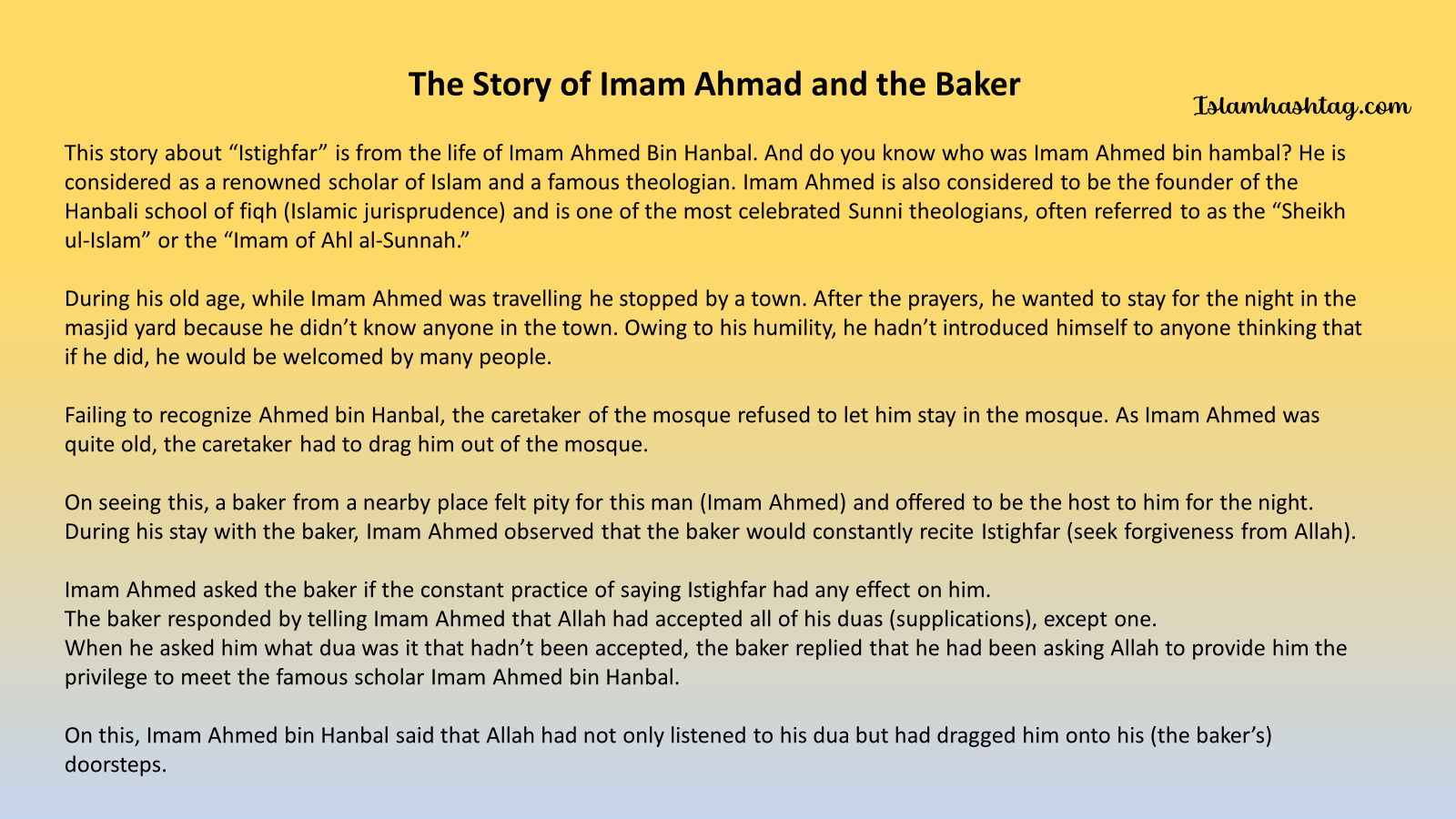 Story of Imam Ahmed and the Baker