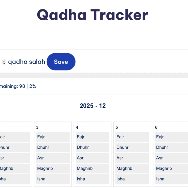 Qadha Salah Tracker to track missed Salah