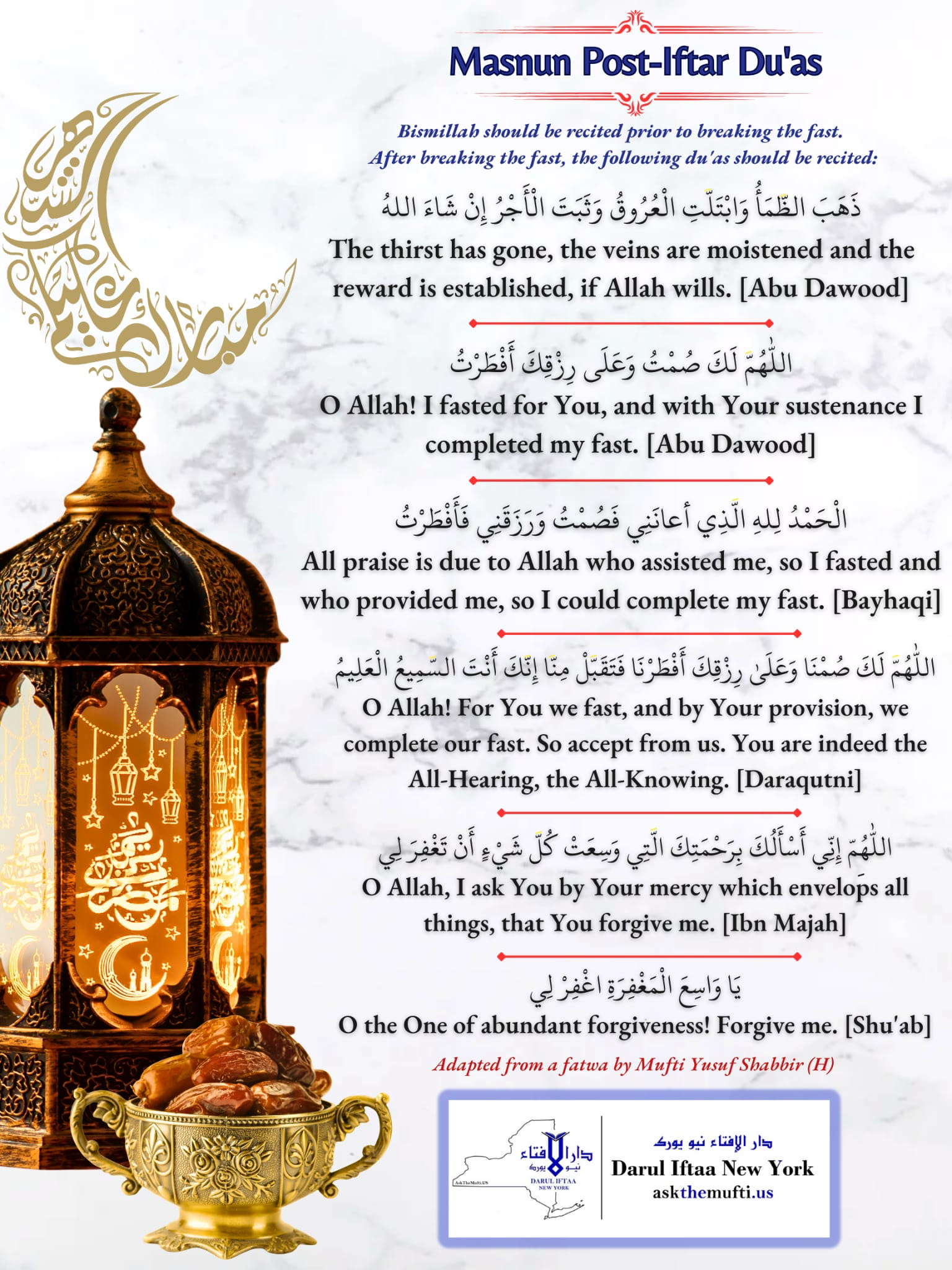 Masnun Post Iftar Duas 