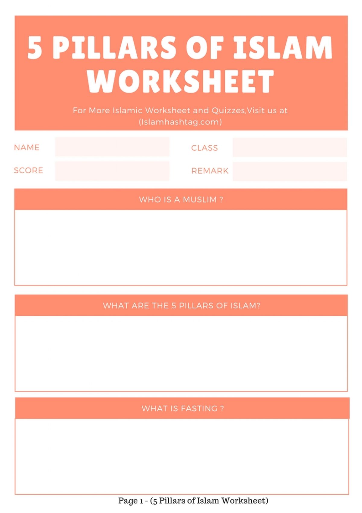 5 Pillars Of Islam Worksheet Islam Hashtag