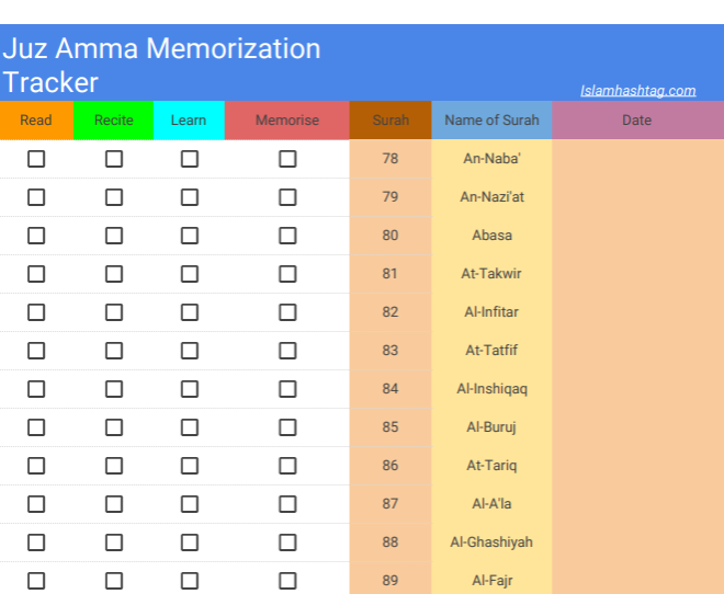 Juzz Amma Quran tracker