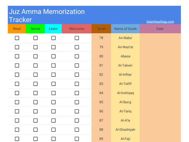 Juzz Amma Quran tracker