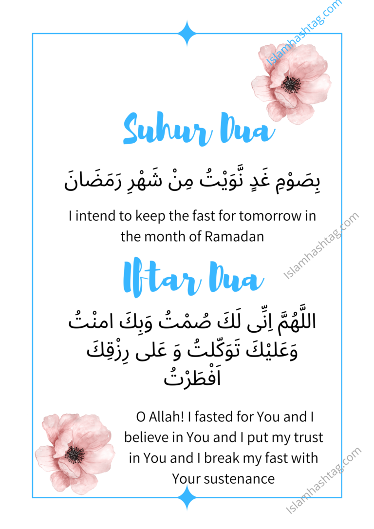 Iftar Suhur Dua Printable Poster: Dua for breaking the fast.